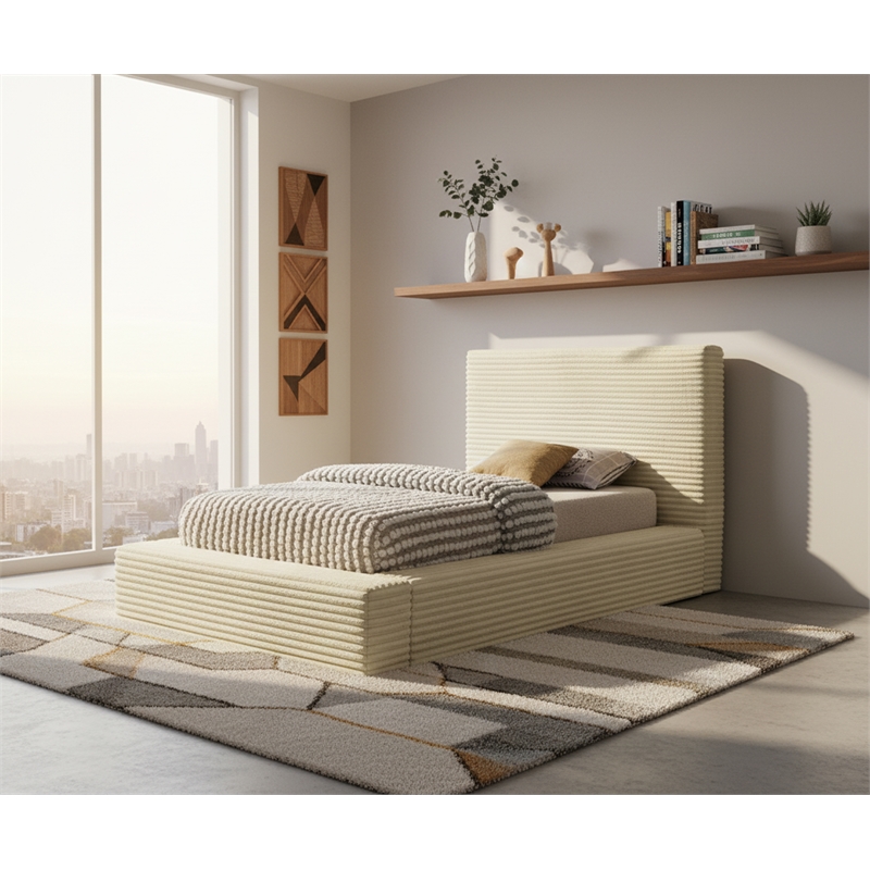 Meridian Furniture Dexter Cream Corduroy Twin Bed