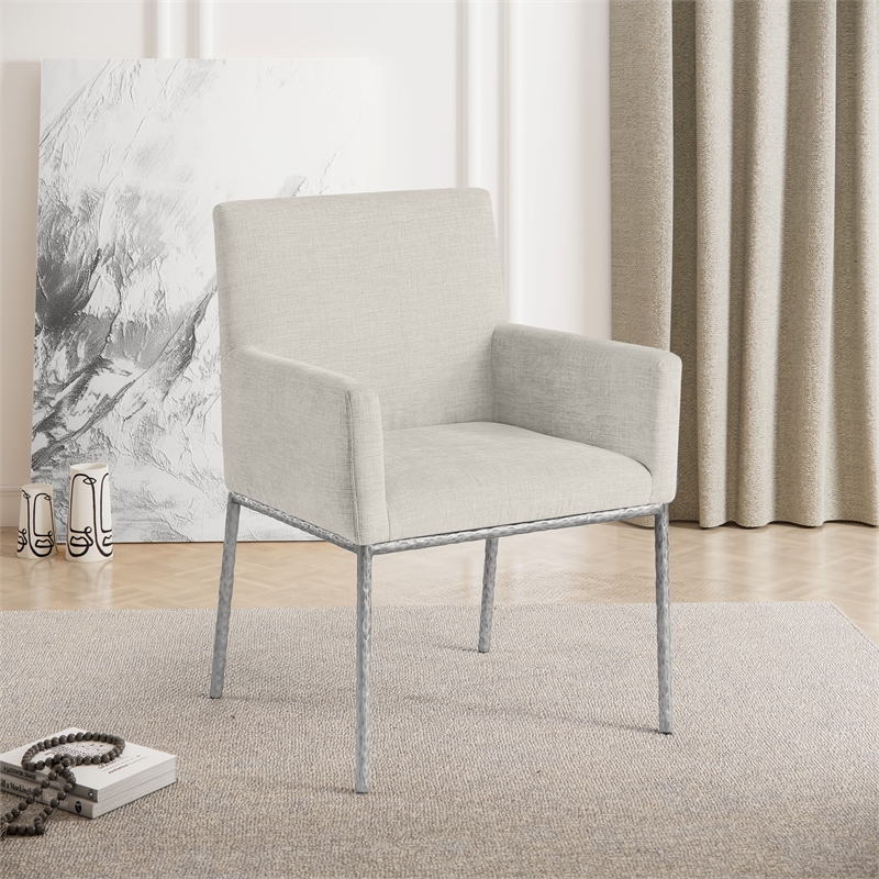 Meridian Furniture Reeves Cream Chenille Fabric Dining Chair (Set of 2)