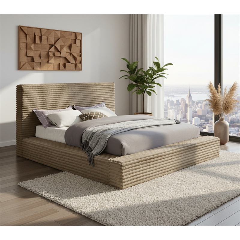 Meridian Furniture Dexter Taupe Corduroy Queen Bed
