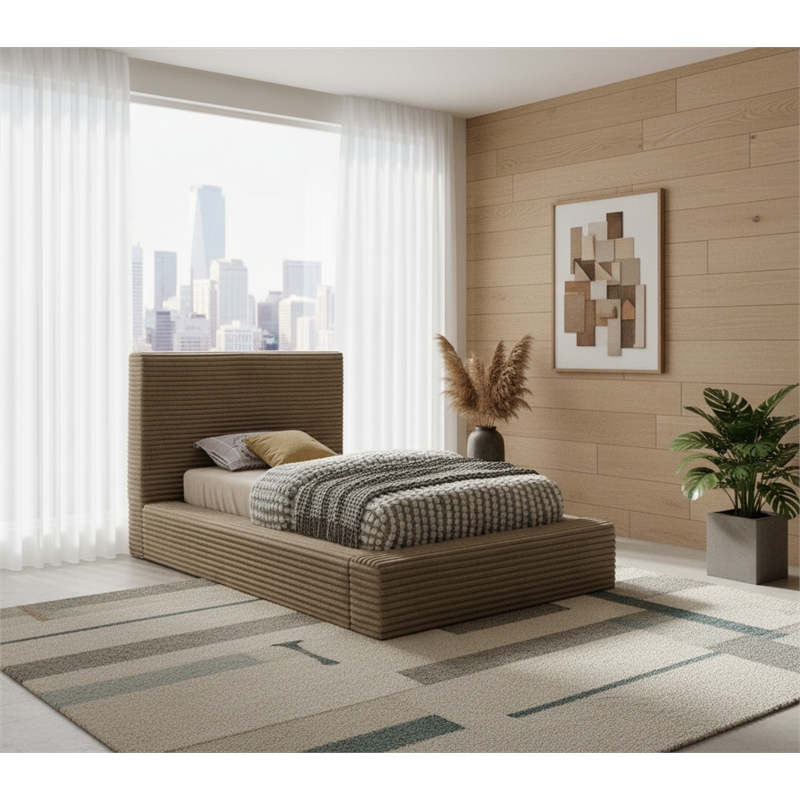 Meridian Furniture Dexter Taupe Corduroy Twin Bed