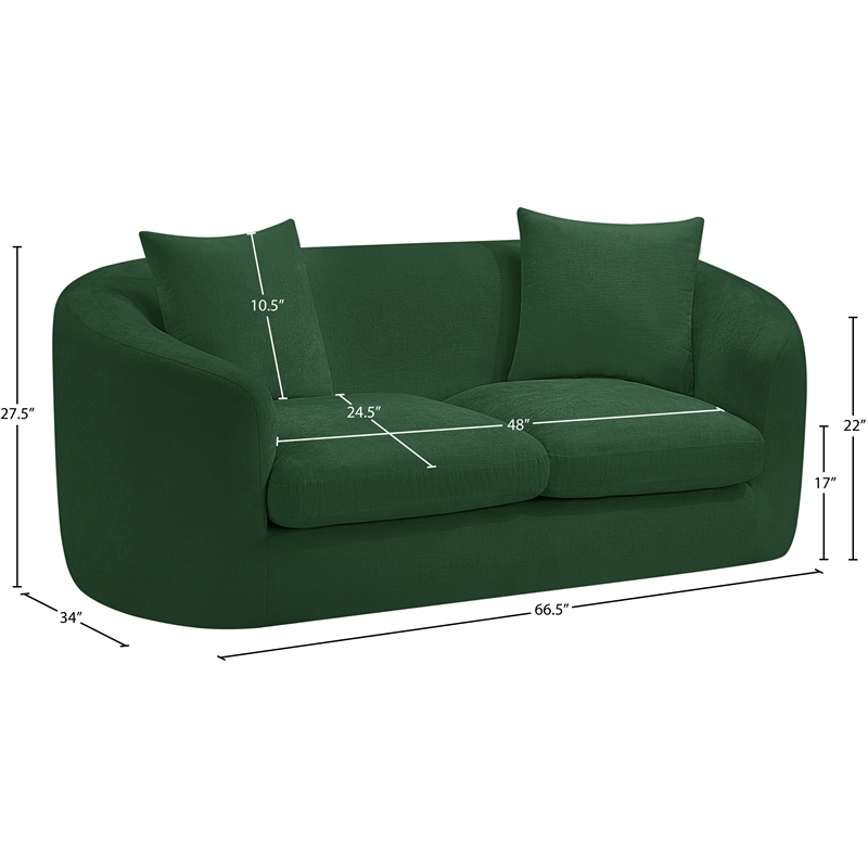 Meridian Furniture Penelope Green Chenille Fabric Loveseat