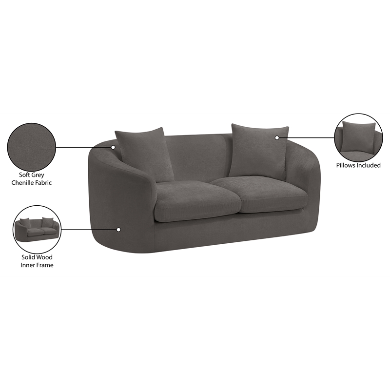 Meridian Furniture Penelope Grey Chenille Fabric Loveseat