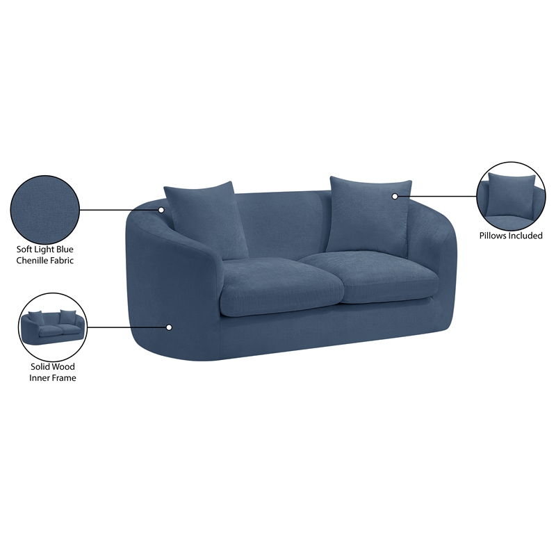 Meridian Furniture Penelope Light Blue Chenille Fabric Loveseat
