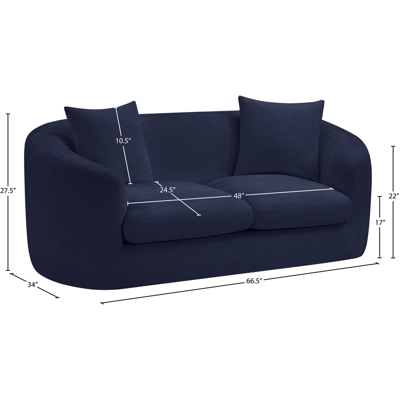 Meridian Furniture Penelope Navy Chenille Fabric Loveseat