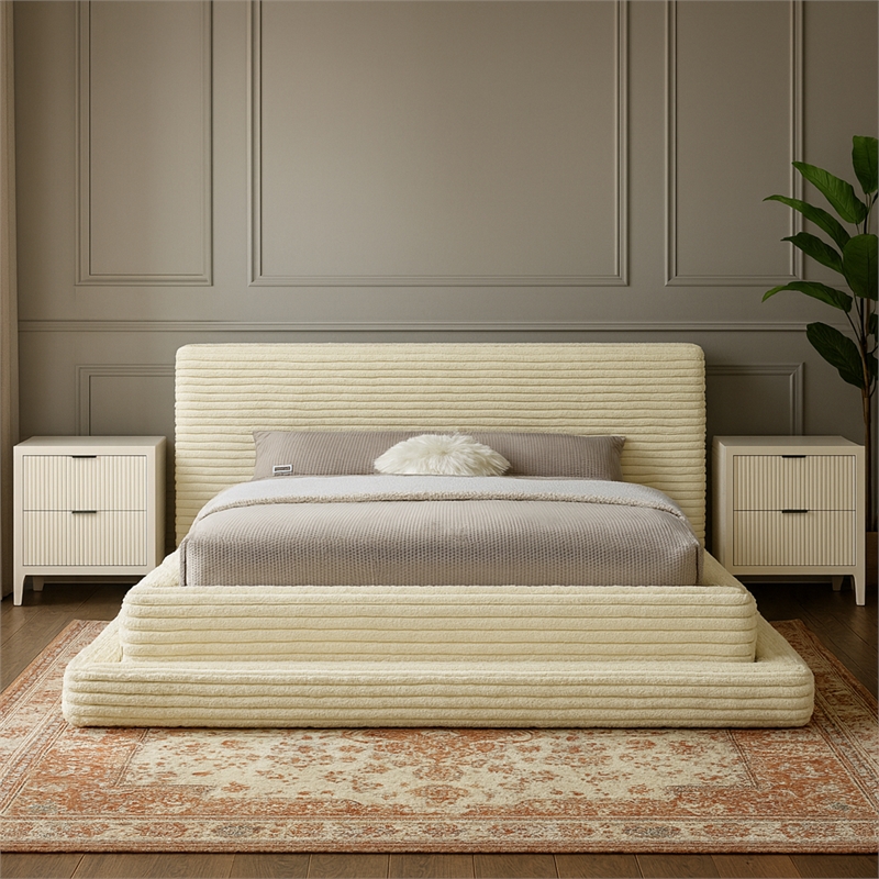 Meridian Furniture Drew Cream Corduroy Queen Bed
