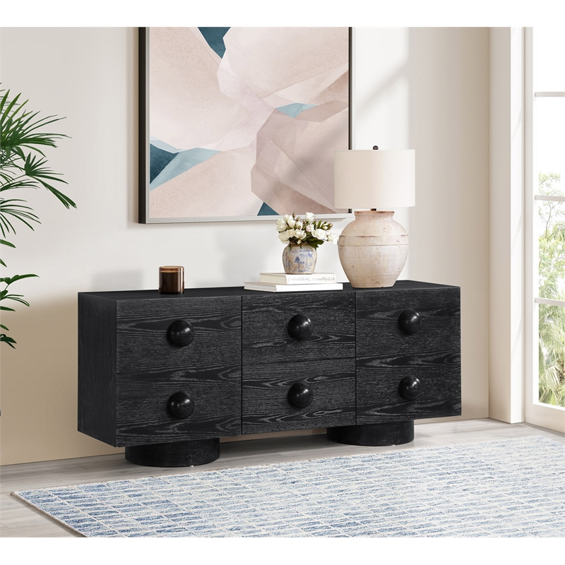 Meridian Furniture Bubble Black Wood And Oak Veneer Sideboard/Buffet