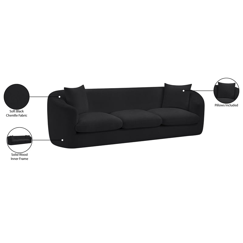 Meridian Furniture Penelope Black Chenille Fabric Sofa