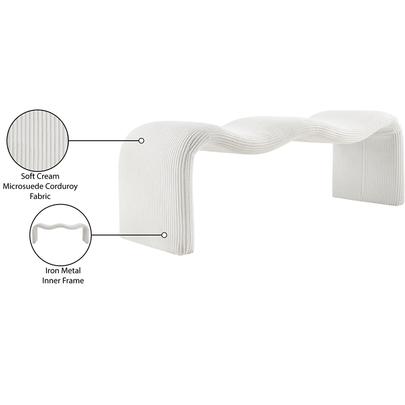 Meridian Furniture Willow Cream Microsuede Corduroy Bench