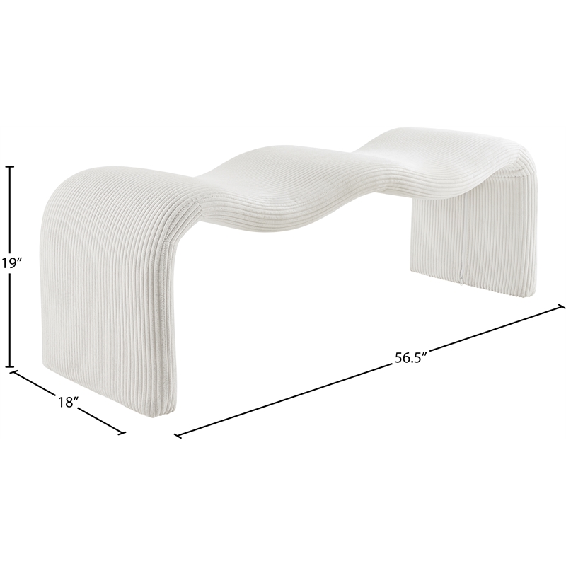 Meridian Furniture Willow Cream Microsuede Corduroy Bench