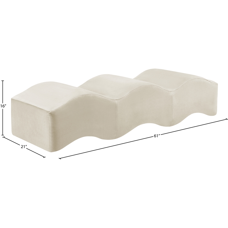 Meridian Furniture Wave Cream Velvet Bench