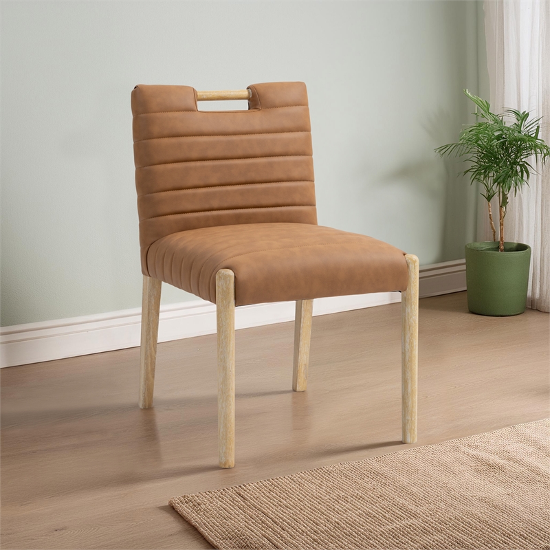 Meridian Furniture Aimee Cognac Vegan Leather Dining Side Chair (Set of 2)