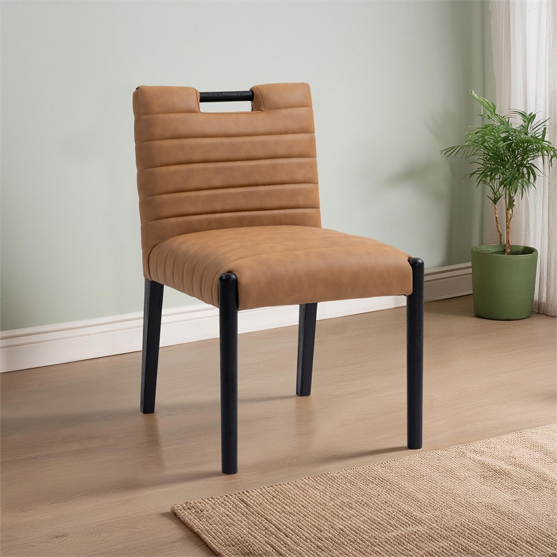 Meridian Furniture Aimee Cognac Vegan Leather Dining Side Chair (Set of 2)