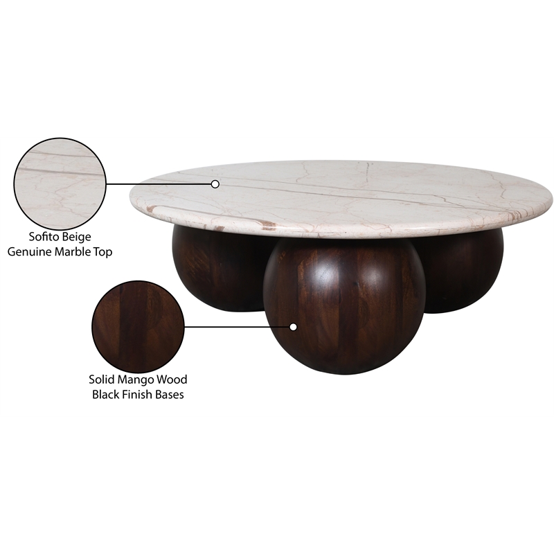 Meridian Furniture Treviso Beige Marble and Mango Wood Coffee Table
