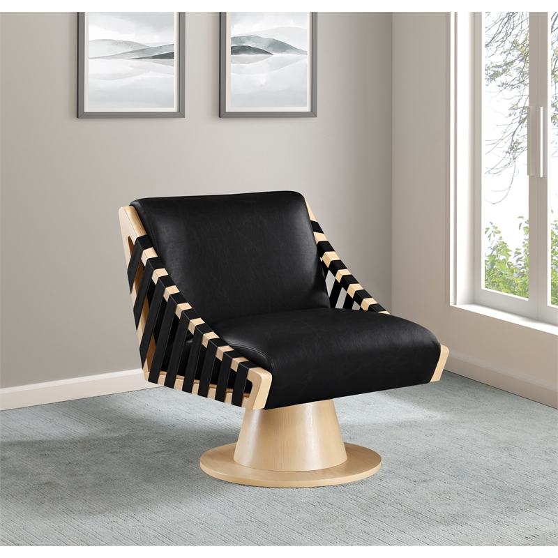 Meridian Furniture Millwin Black Vegan Leather Swivel Accent Chair