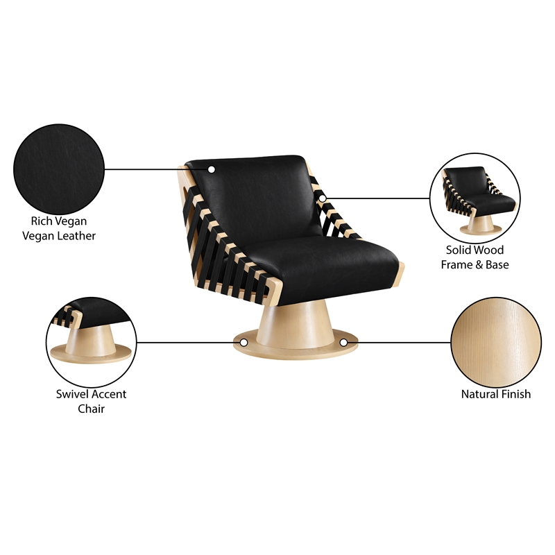 Meridian Furniture Millwin Black Vegan Leather Swivel Accent Chair