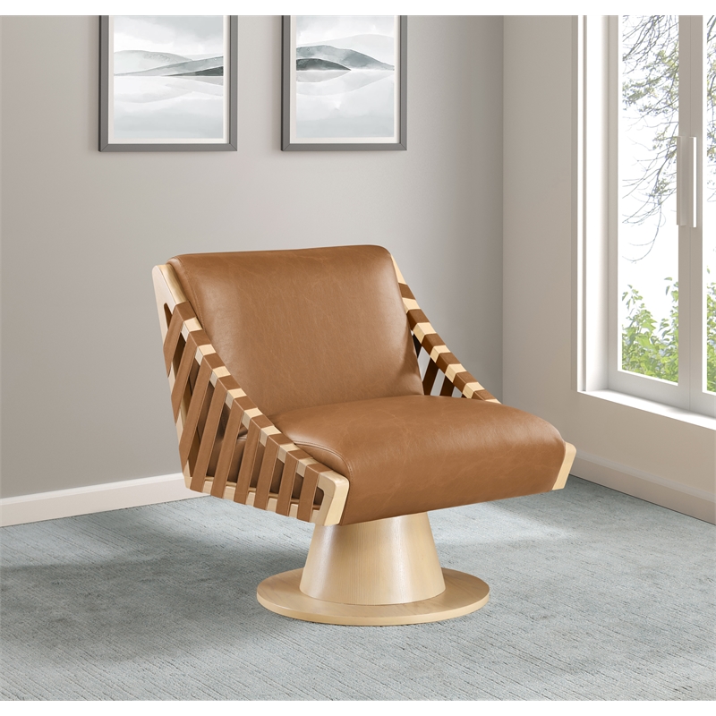 Meridian Furniture Millwin Cognac Vegan Leather Swivel Accent Chair