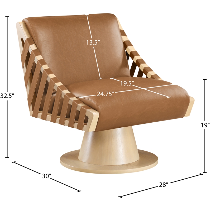 Meridian Furniture Millwin Cognac Vegan Leather Swivel Accent Chair