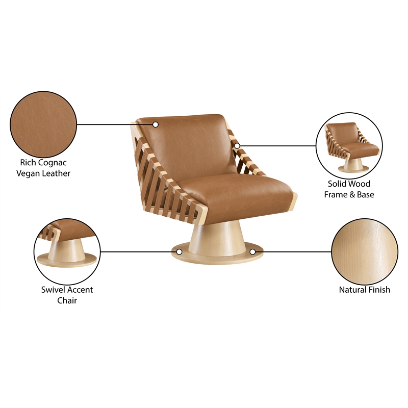Meridian Furniture Millwin Cognac Vegan Leather Swivel Accent Chair