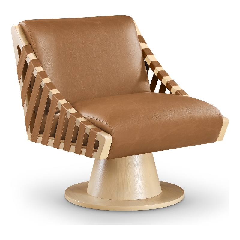 Meridian Furniture Millwin Cognac Vegan Leather Swivel Accent Chair