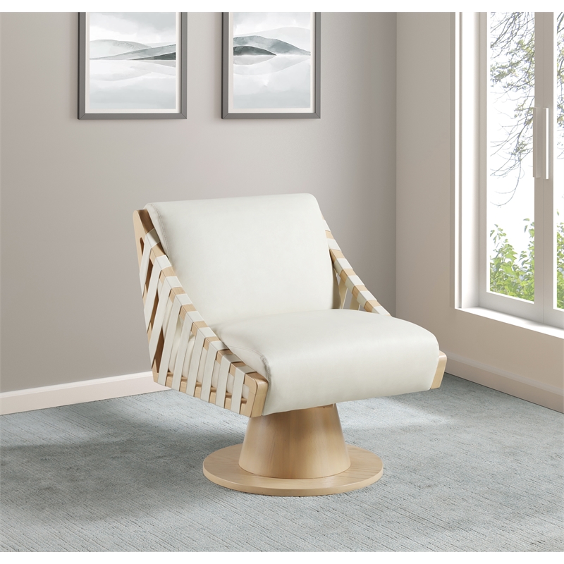 Meridian Furniture Millwin Cream Vegan Leather Swivel Accent Chair