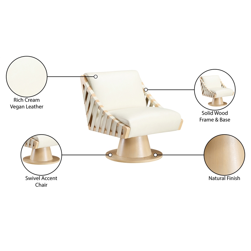 Meridian Furniture Millwin Cream Vegan Leather Swivel Accent Chair