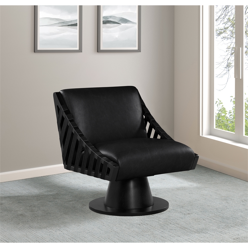 Meridian Furniture Millwin Black Vegan Leather Swivel Accent Chair