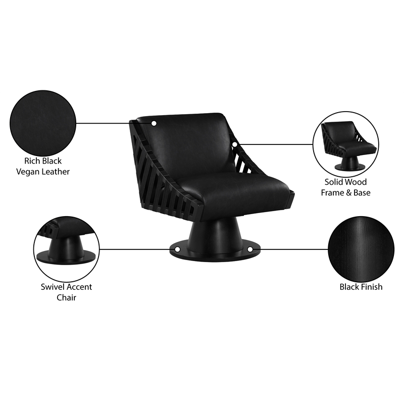 Meridian Furniture Millwin Black Vegan Leather Swivel Accent Chair