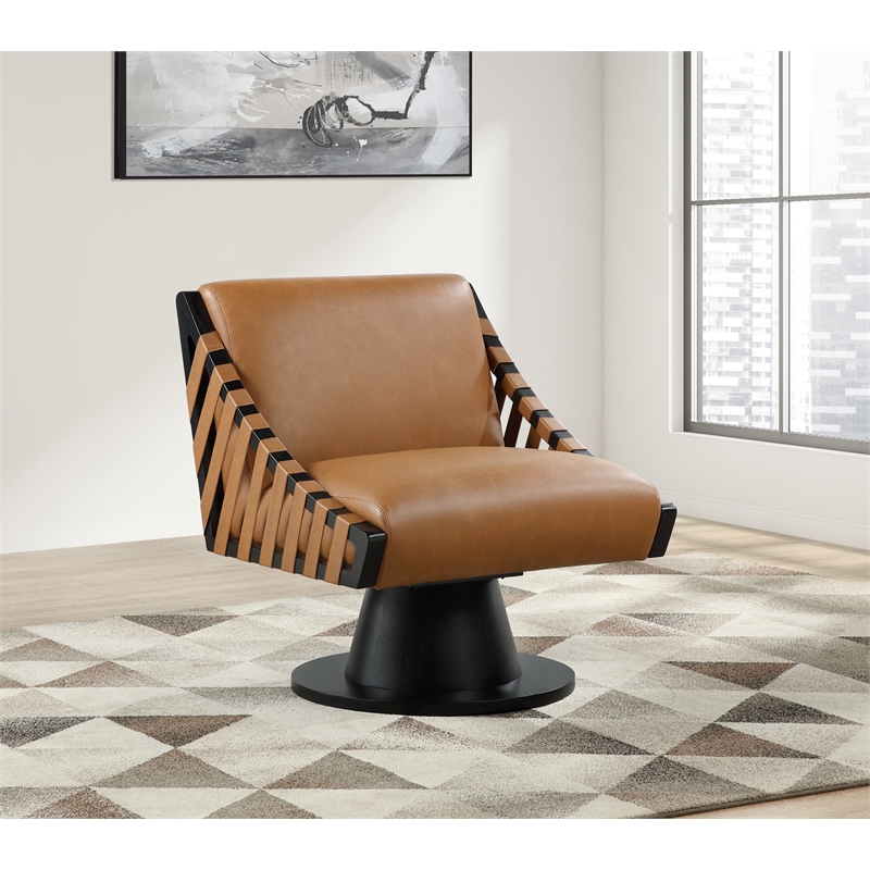 Meridian Furniture Millwin Cognac Vegan Leather Swivel Accent Chair