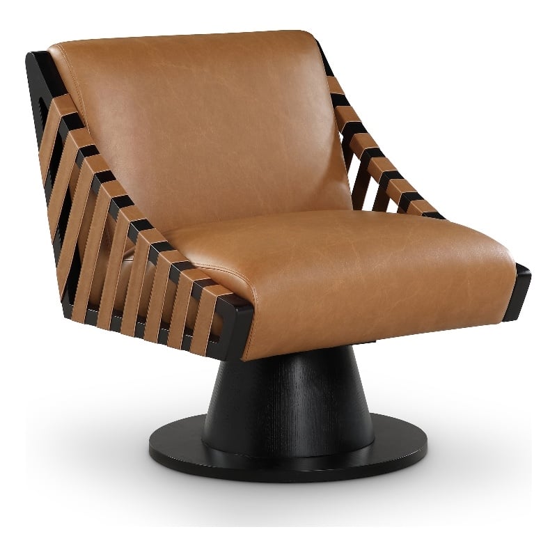Meridian Furniture Millwin Cognac Vegan Leather Swivel Accent Chair