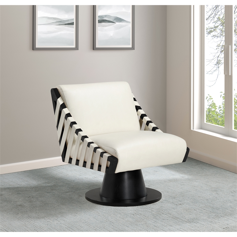 Meridian Furniture Millwin Cream Vegan Leather Swivel Accent Chair