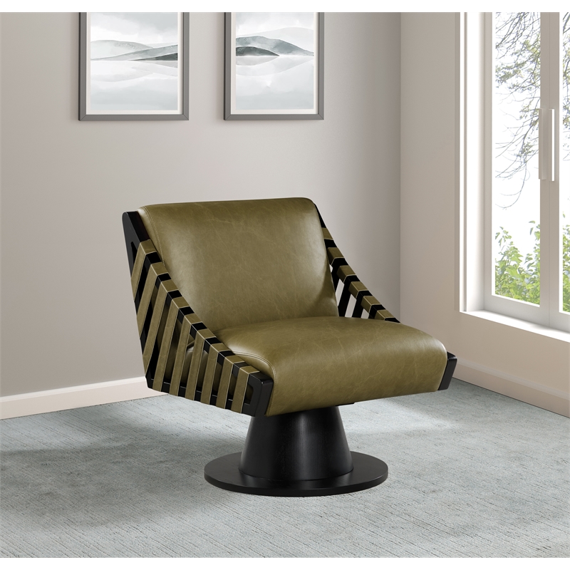 Meridian Furniture Millwin Olive Vegan Leather Swivel Accent Chair