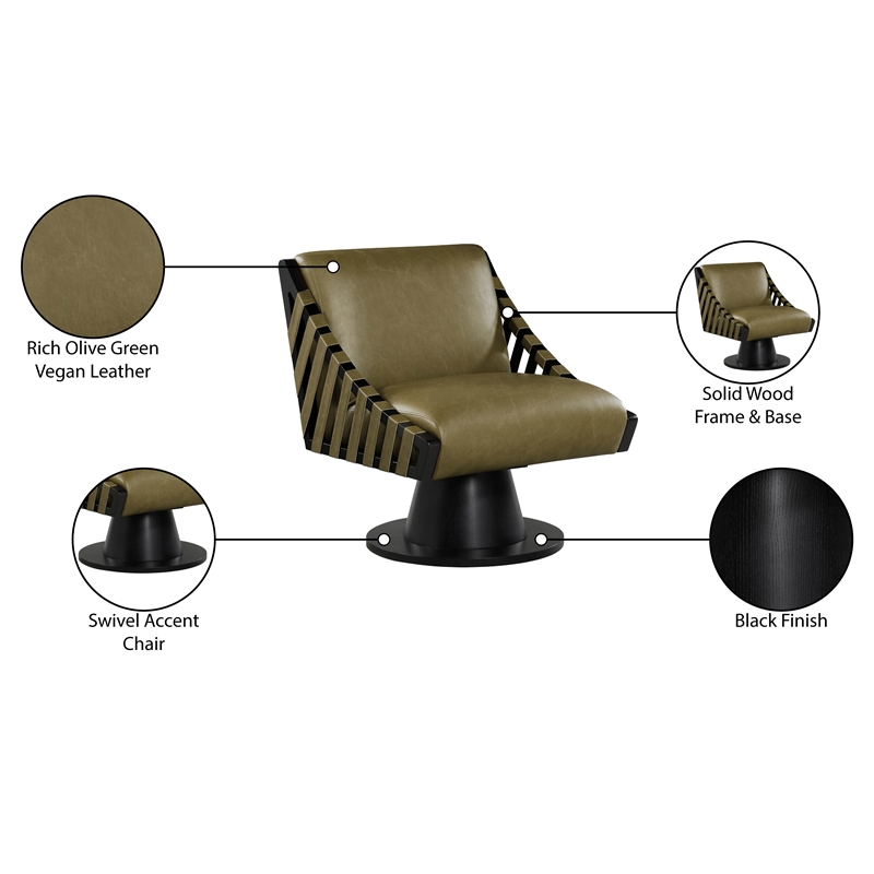 Meridian Furniture Millwin Olive Vegan Leather Swivel Accent Chair
