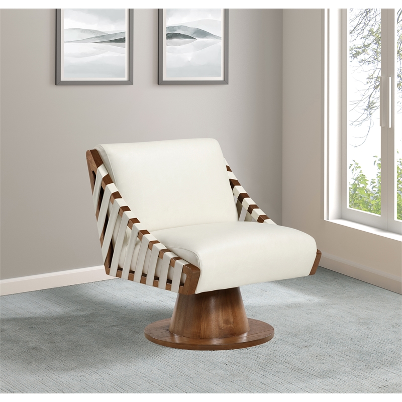 Meridian Furniture Millwin Cream Vegan Leather Swivel Accent Chair