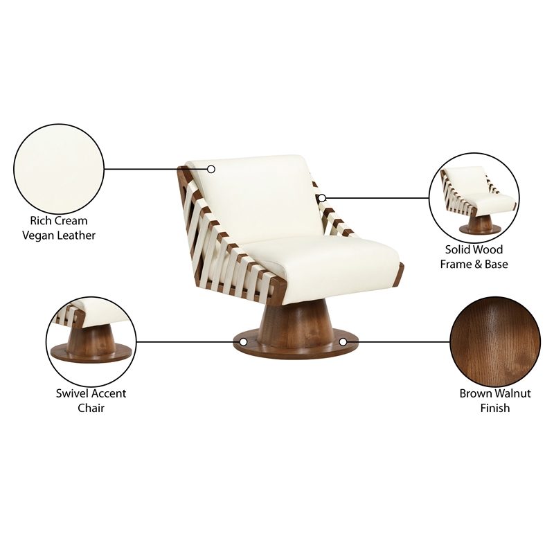 Meridian Furniture Millwin Cream Vegan Leather Swivel Accent Chair
