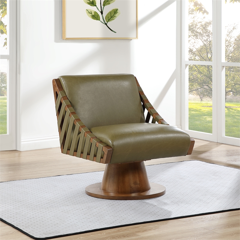 Meridian Furniture Millwin Olive Vegan Leather Swivel Accent Chair