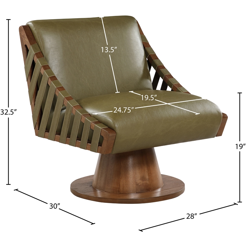 Meridian Furniture Millwin Olive Vegan Leather Swivel Accent Chair