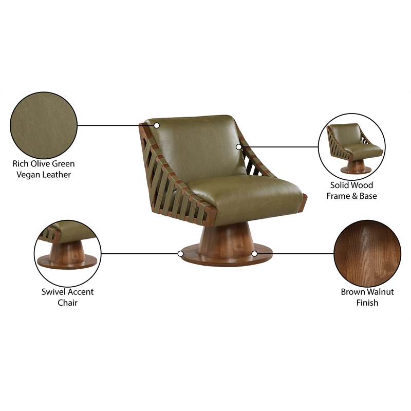 Meridian Furniture Millwin Olive Vegan Leather Swivel Accent Chair