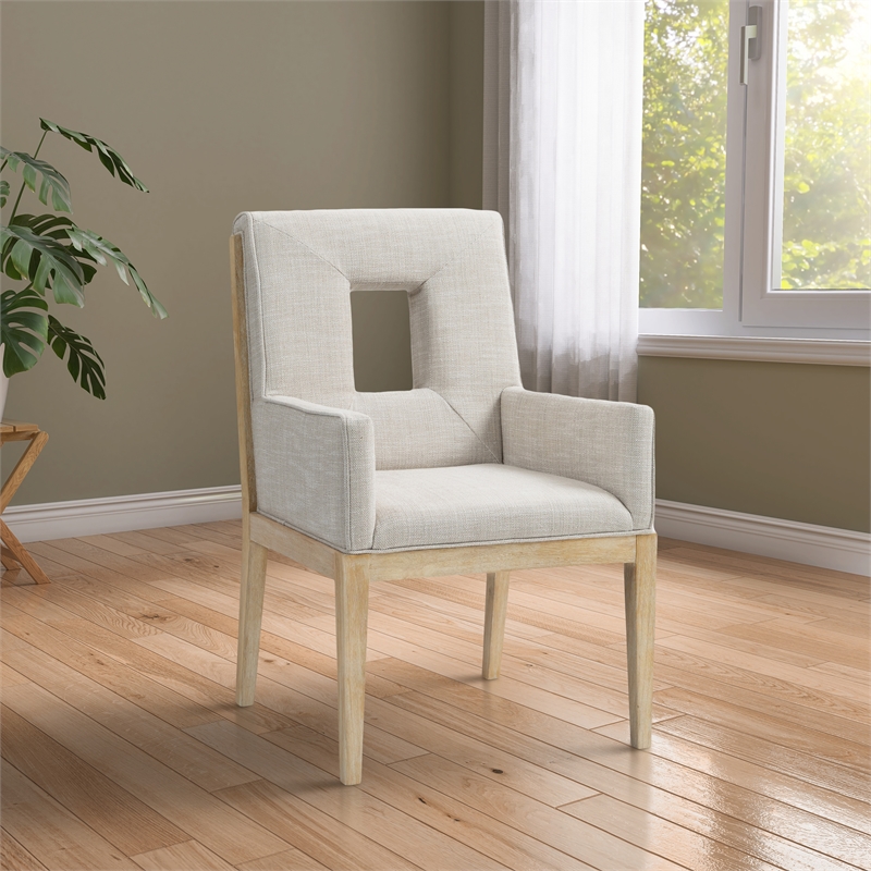 Meridian Furniture Gwendolyn Cream Linen Textured Fabric Dining Arm Chair