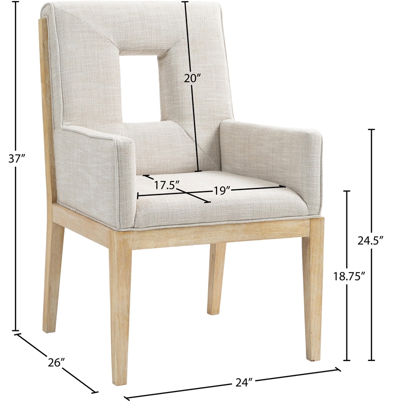 Meridian Furniture Gwendolyn Cream Linen Textured Fabric Dining Arm Chair