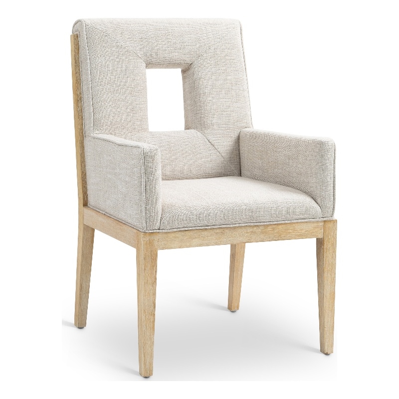 Meridian Furniture Gwendolyn Cream Linen Textured Fabric Dining Arm Chair