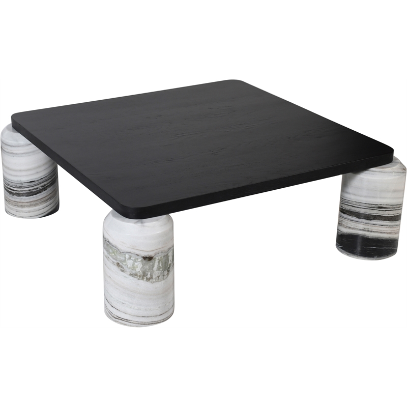 Meridian Furniture Ferrara Panda Genuine Marble and Solid Oak Wood Coffee Table