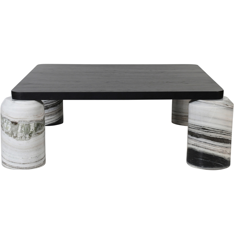 Meridian Furniture Ferrara Panda Genuine Marble and Solid Oak Wood Coffee Table