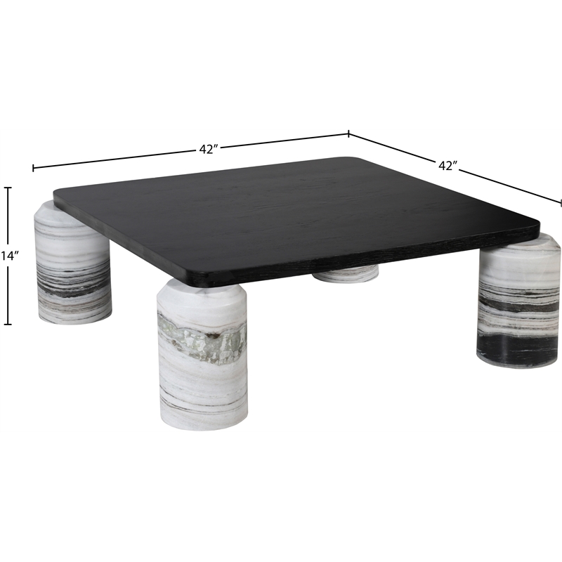 Meridian Furniture Ferrara Panda Genuine Marble and Solid Oak Wood Coffee Table