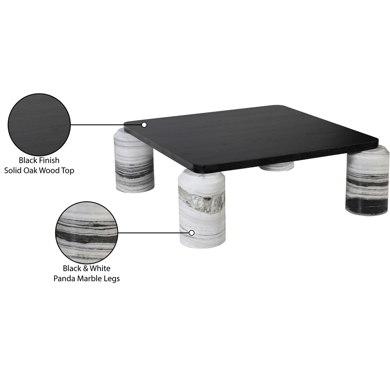 Meridian Furniture Ferrara Panda Genuine Marble and Solid Oak Wood Coffee Table