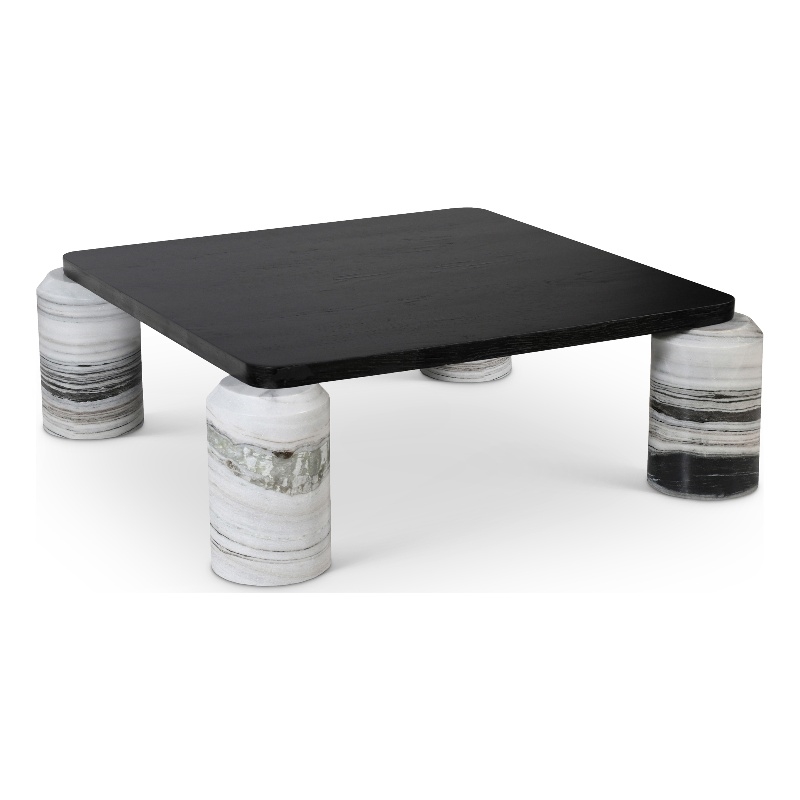 Meridian Furniture Ferrara Panda Genuine Marble and Solid Oak Wood Coffee Table