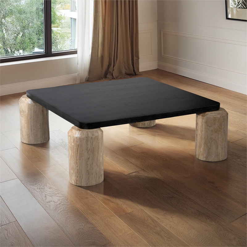 Meridian Furniture Ferrara Natural Travertine and Solid Oak Wood Coffee Table