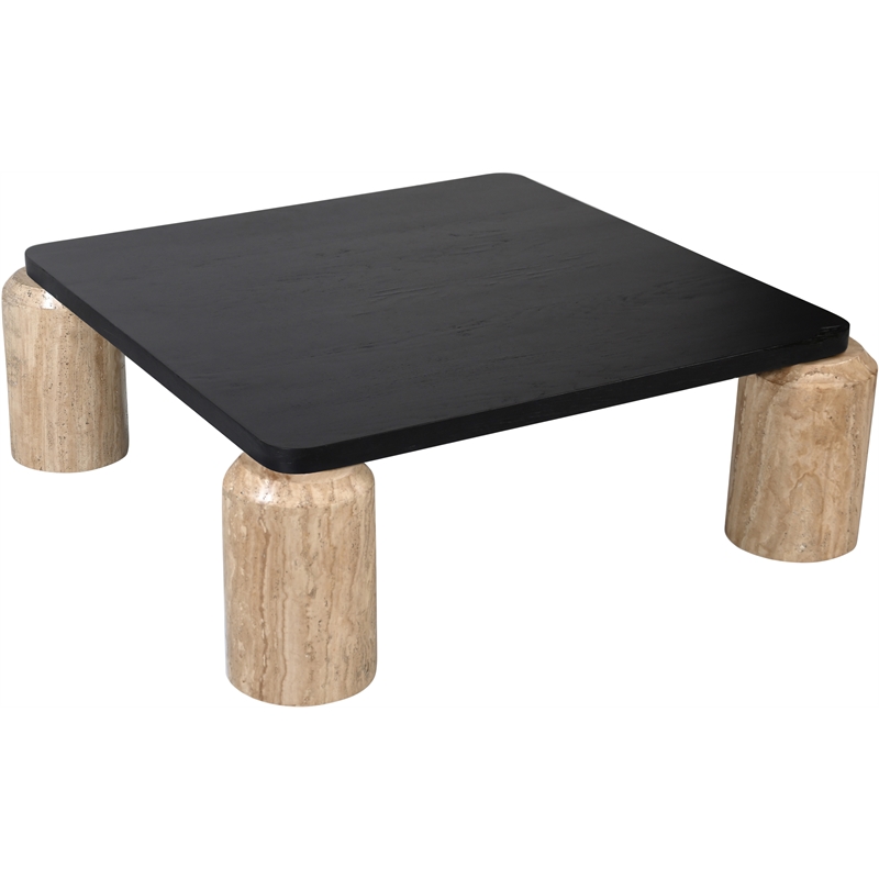 Meridian Furniture Ferrara Natural Travertine and Solid Oak Wood Coffee Table