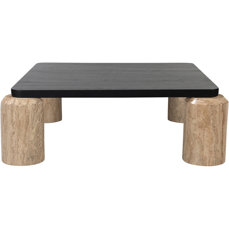 Meridian Furniture Ferrara Natural Travertine and Solid Oak Wood Coffee Table