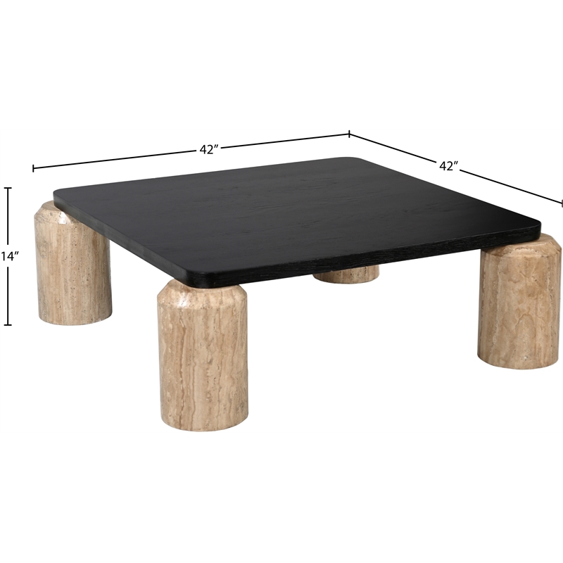 Meridian Furniture Ferrara Natural Travertine and Solid Oak Wood Coffee Table
