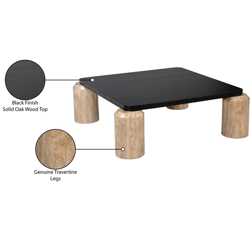 Meridian Furniture Ferrara Natural Travertine and Solid Oak Wood Coffee Table